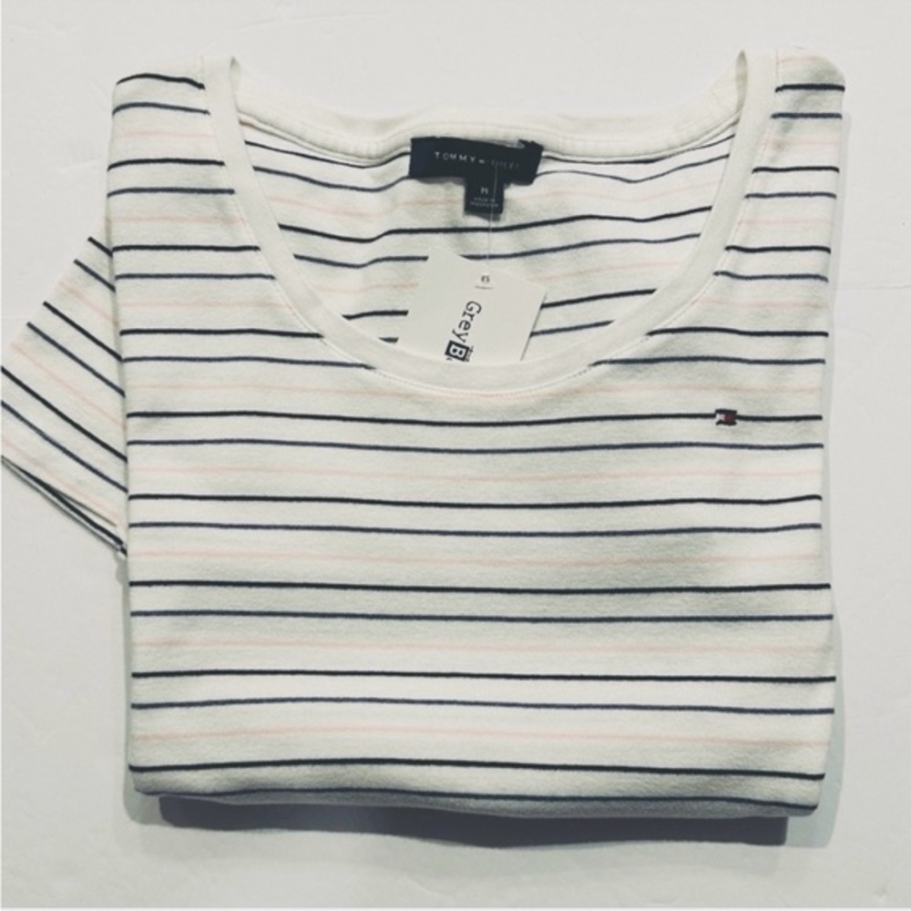 Tommy Hilfiger Striped  pink/white/blue scooped neck T-Shirt size medium